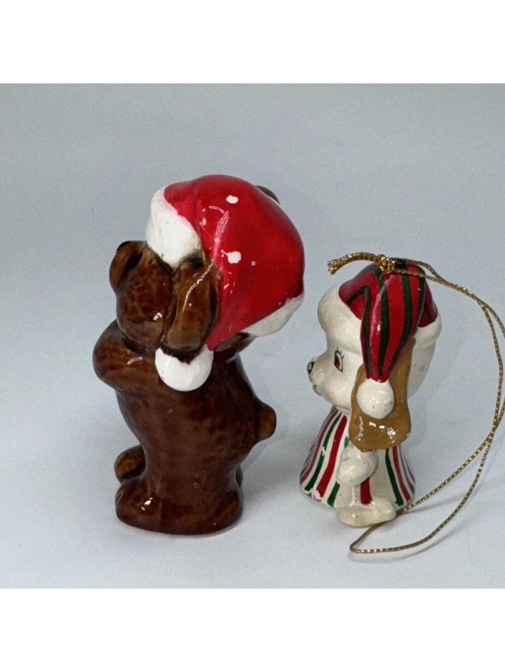 2 Vintage Ceramic Christmas Santa Bear Dog Ornament Figurine Lefton Sticker 2